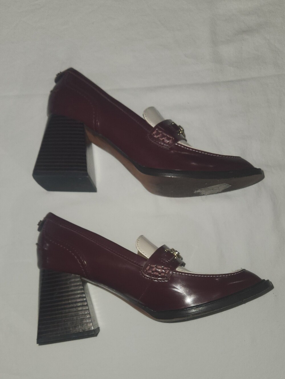 Sam Edelman Quincy Block Heel Burgundy And Cream Patent Size 8.5